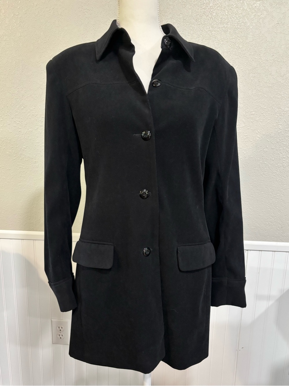 That’s Me! Black Longline Blazer Jacket Size 8 Dark Academia Shoulder Pads